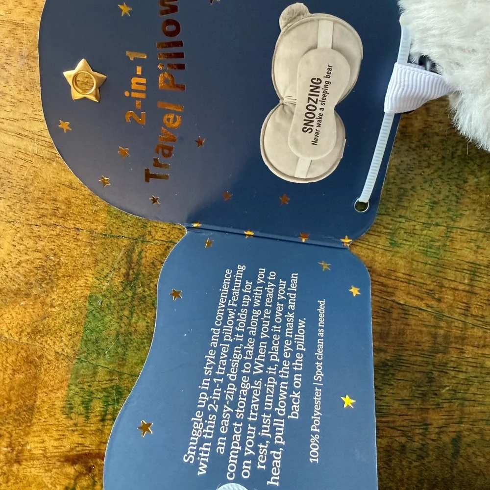 NWT,  2-in-1 Travel Pillow and Eye Mask in a Compact Zippered Bear w/ Clip On‎